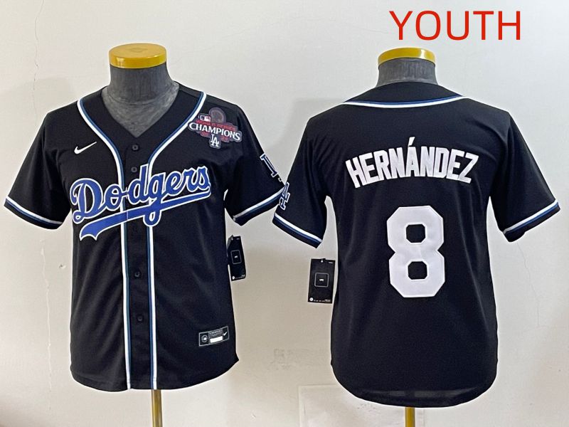 Youth 2025 Los Angeles Dodgers #8 Hernandez Black Three generations Fashion Nike MLB Jersey style 9->youth mlb jersey->Youth Jersey